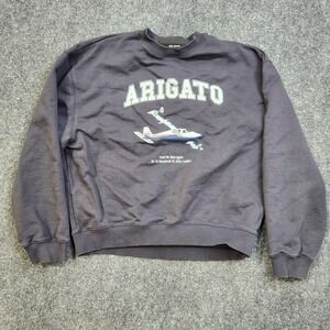 AXEL ARIGATO Sweatshirt Mens Large Gray Fleece Plane Graphic Crewneck Pullover